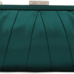 Classic Pleated Satin Clutch Bag Diamante Embellished Formal Handbag for Wedding